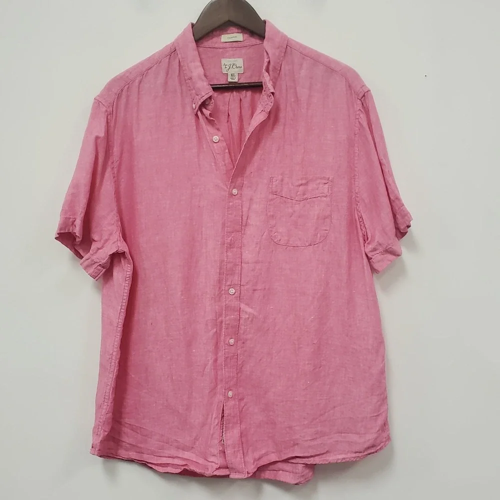 J Crew Baird Mcnutt Mens Classic Fit Button Up Linen Shirt Size XL Pink BE546
